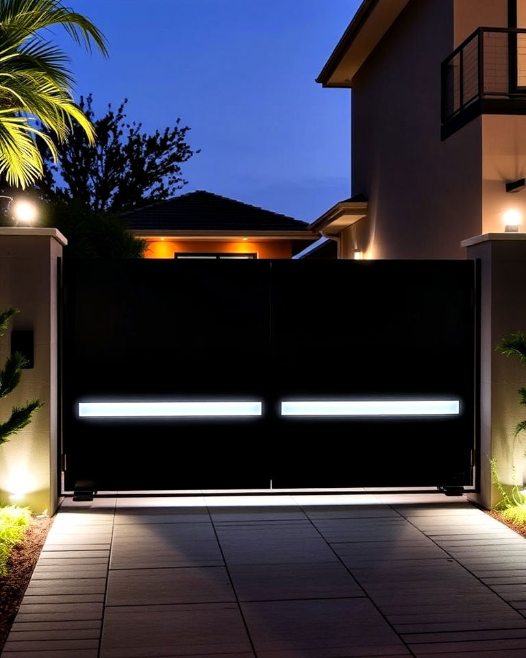 sliding gate with integrated lighting - 30 Sliding Gate Design Ideas