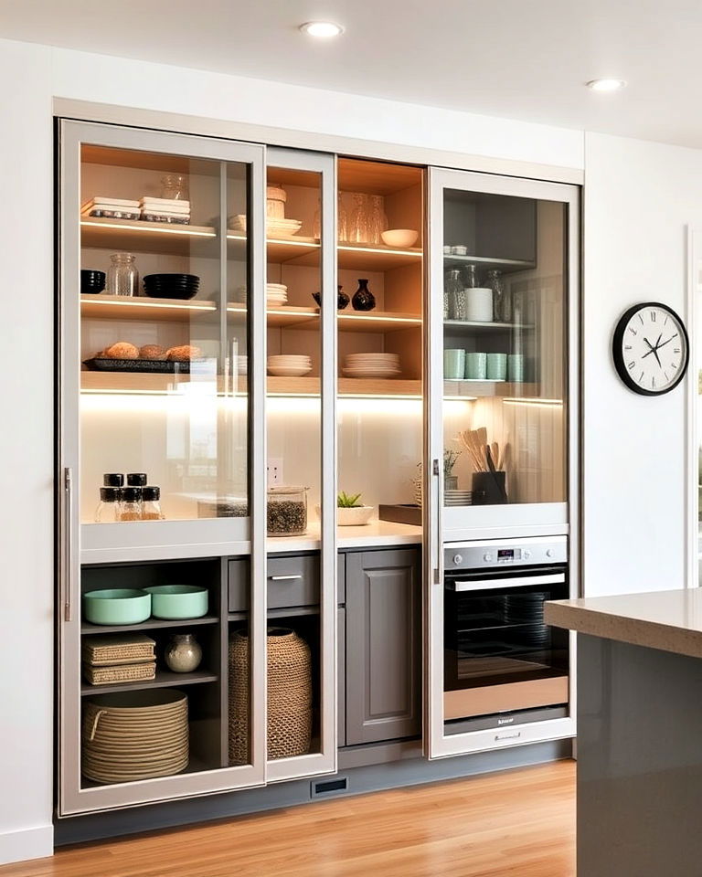 sliding glass door kitchen cabinets - 20 Modern Style Glass Kitchen Cabinets