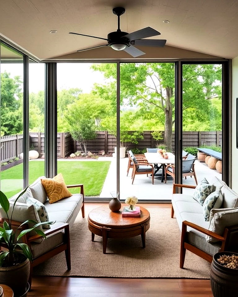 sliding glass doors for indoor outdoor flow - 20 Mid-century Modern Sunroom Ideas