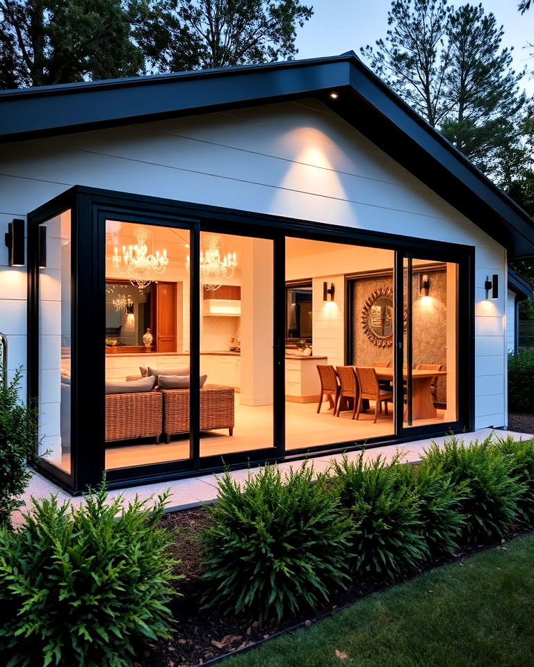 sliding glass doors with black framing - 30 Single Story White House Black Trim