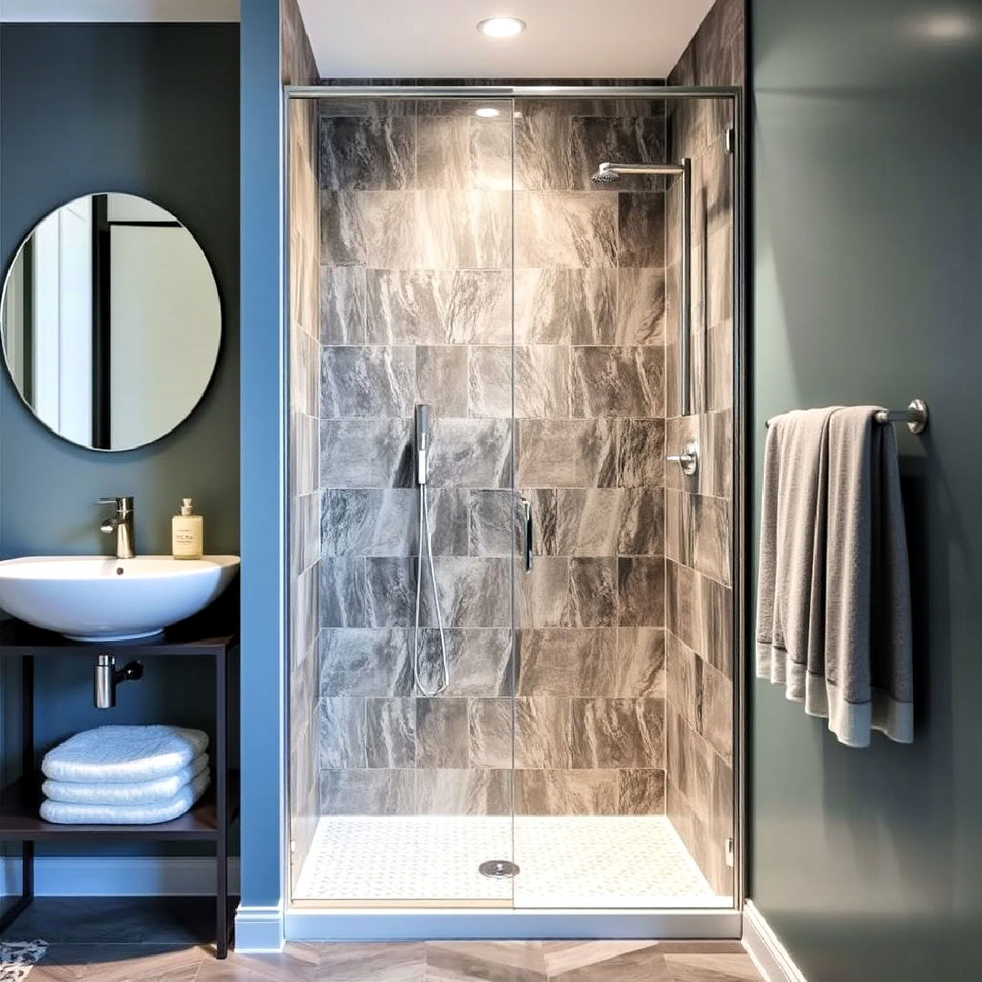 sliding shower doors to save space - 20 Hallway Bathroom Ideas
