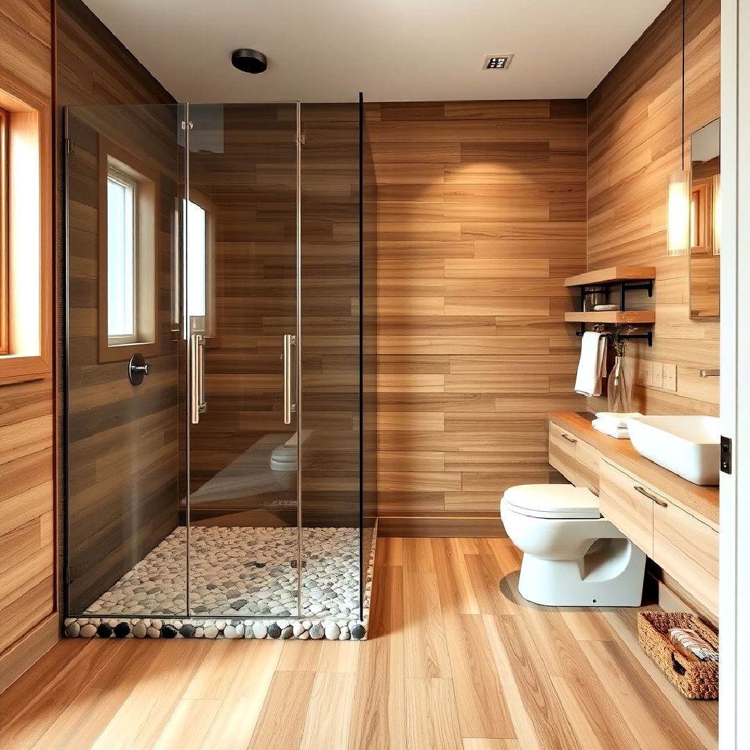 slip resistance pebble tiles - 30 Walk-in Shower Tile Ideas