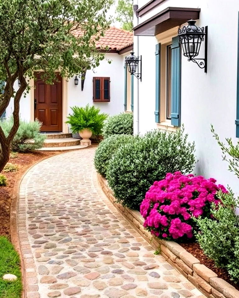 slip resistant cobblestone pathway - 20 Greek Style Home Ideas