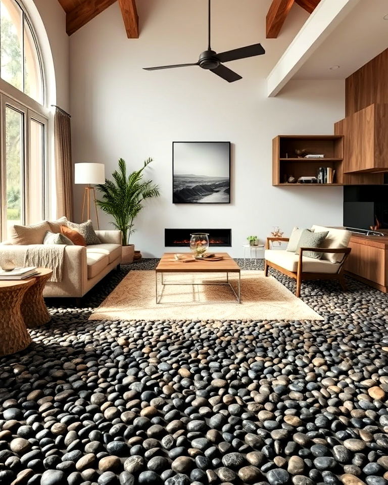 slip resistant dark brown pebble flooring - 30 Dark Brown Floor Living Room Ideas