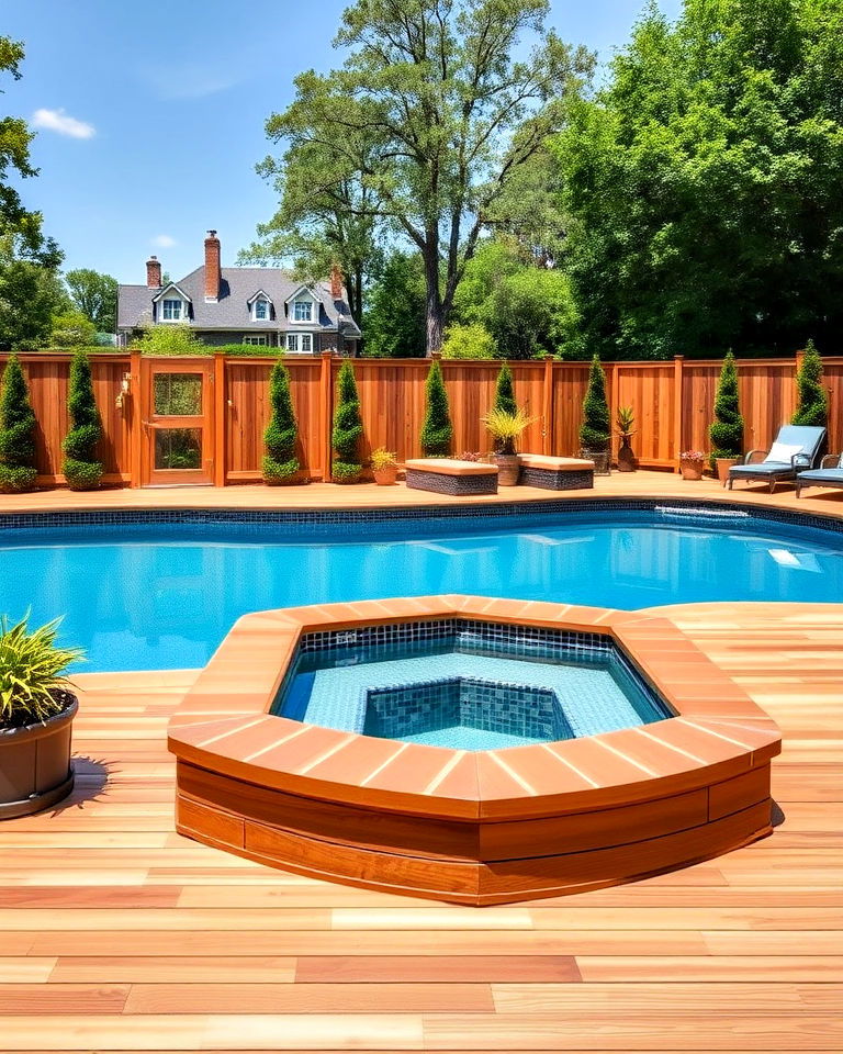 slip resistant wooden deck surround - 20 Rectangle Pool With Hot Tub