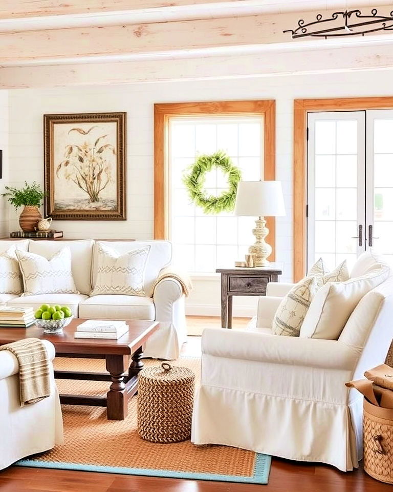 slipcovered furniture for magnolia living room - 20 Magnolia Living Room Ideas