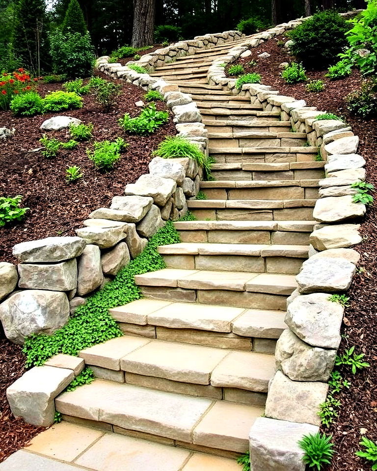 sloped backyard with terraced garden beds - 25 Down Sloped Backyard Ideas