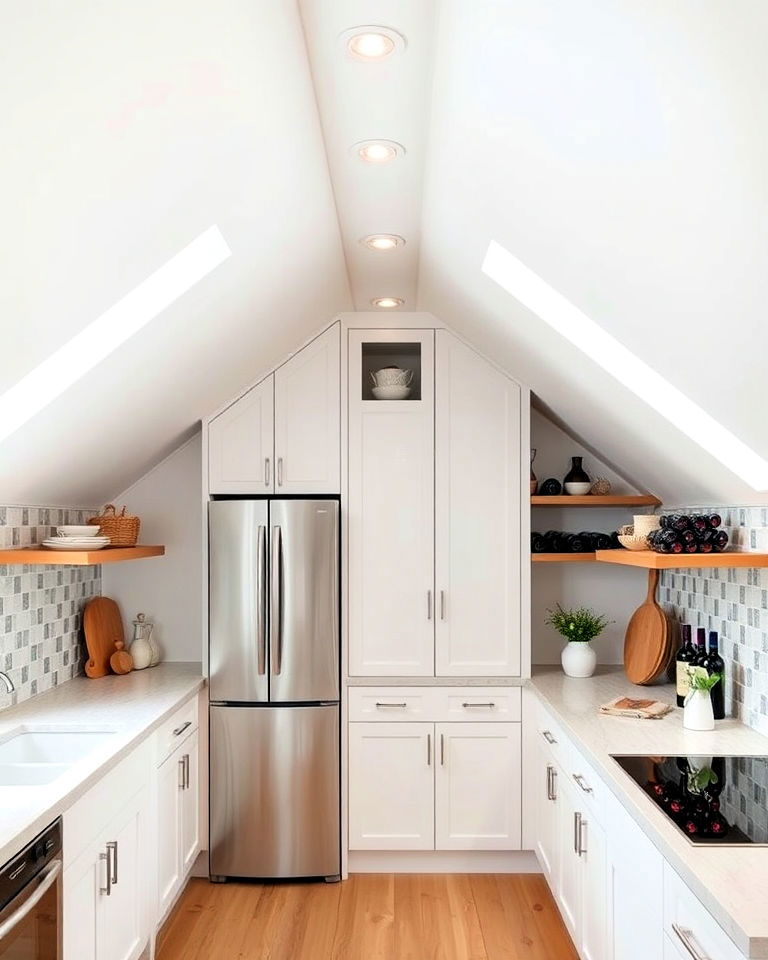 sloped ceiling kitchen with built in storage - 20 Sloped Ceiling Kitchen Ideas