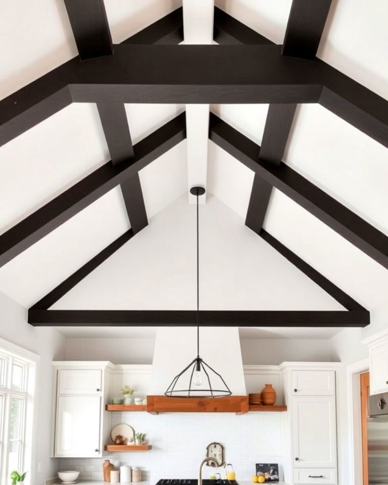 sloped ceiling with painted ceiling beams - 20 Sloped Ceiling Kitchen Ideas