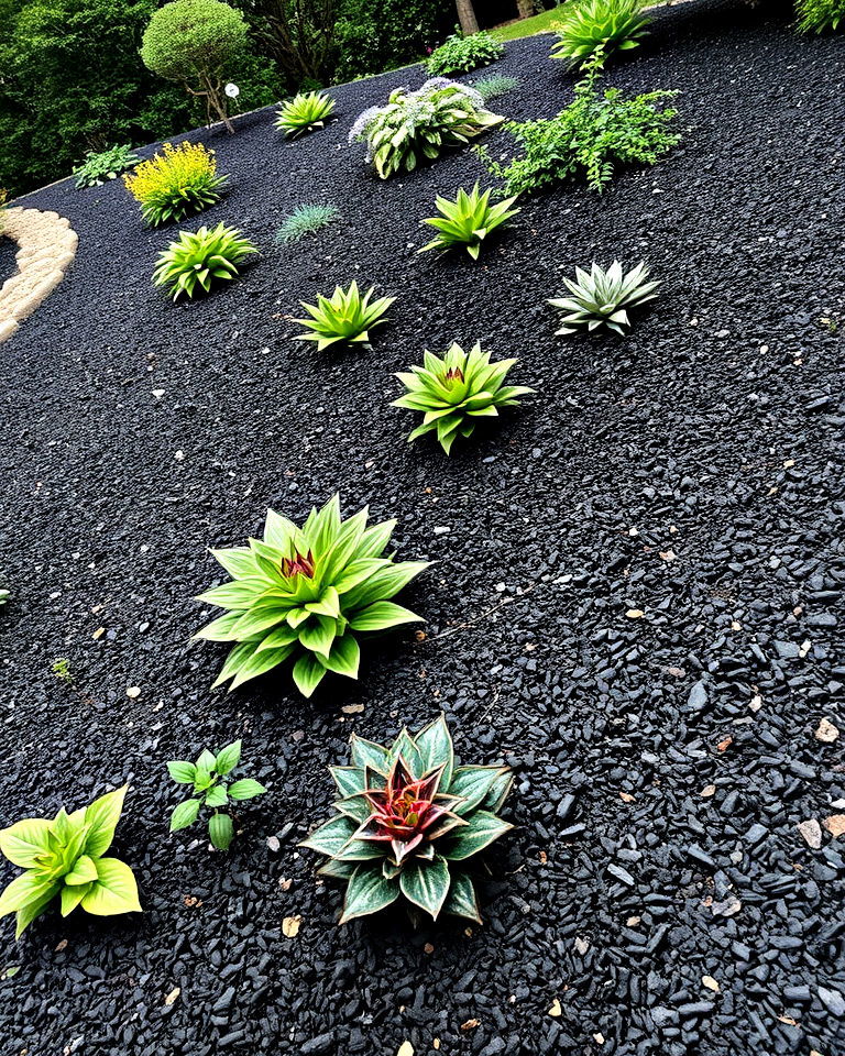 sloped gardens with black mulch landscaping - 25 Black Mulch Landscaping Ideas