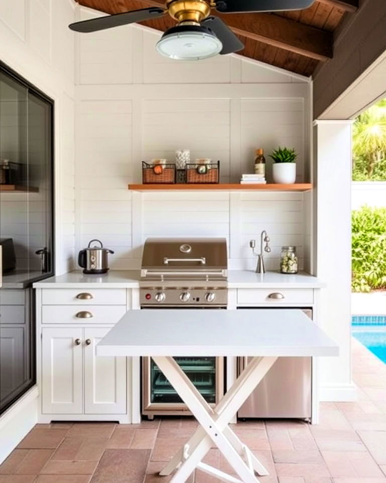 small and functional setup to save space - 20 Pool House With Outdoor Kitchen Ideas