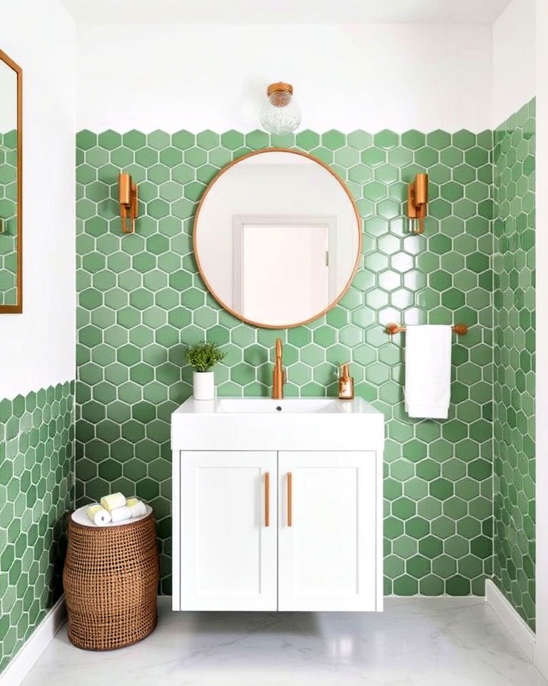 small bathroom with green hexagon tiles - 20 Small Green Bathroom Ideas