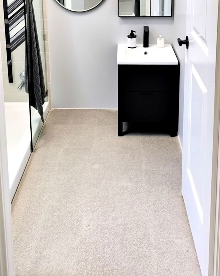small bathroom with textured concrete flooring - 15 Small Bathroom Flooring Ideas