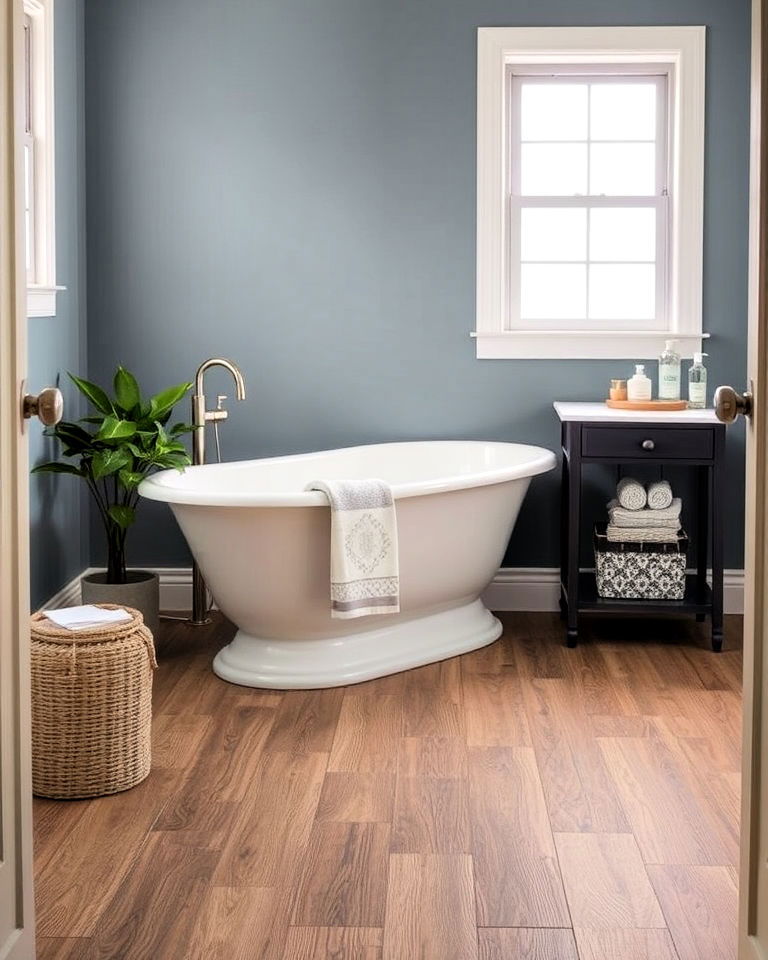 small bathroom with vinyl plank flooring - 15 Small Bathroom Flooring Ideas
