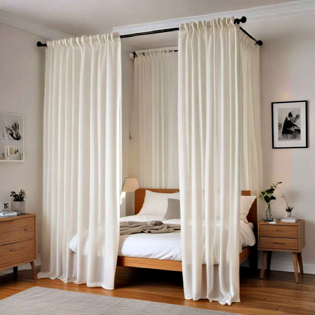 small bedroom with curtain dividers - 40 Small Bedroom Ideas