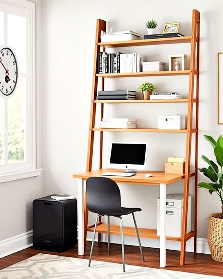 small desk with a ladder shelf unit - 40 Bedroom Office Ideas