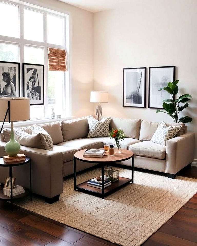 small end table with corner sectional - 30 Small Living Room Sectional Layout Ideas