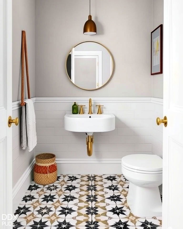 small ensuite with patterned flooring - 25 Small Ensuite Design Ideas