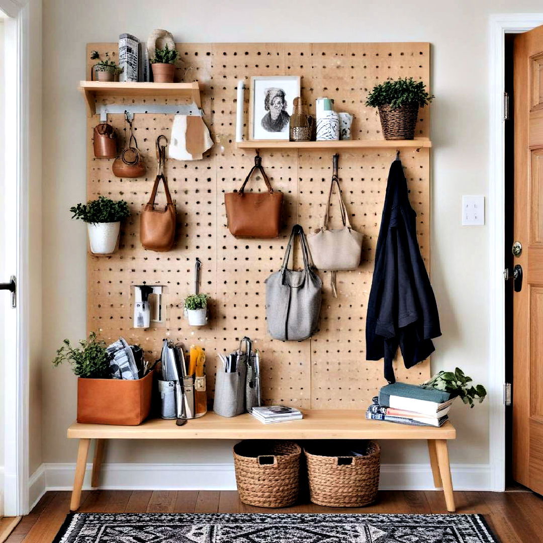 small entryway with pegboard organization - 40 Small Entryway Ideas