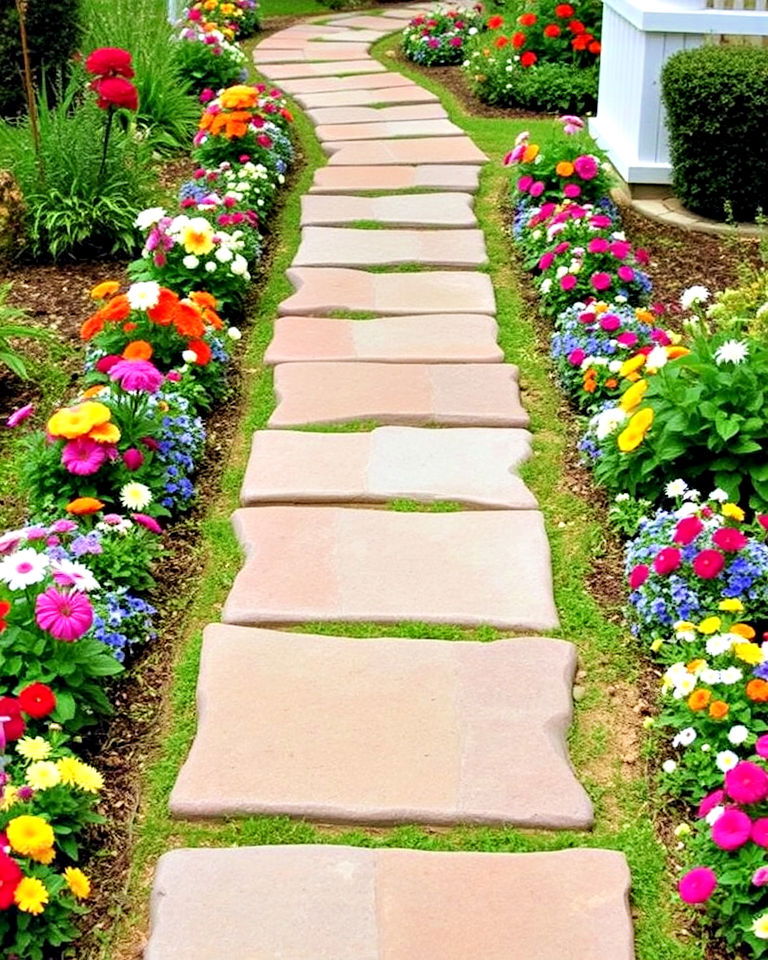 small flower bed borders with stepping stones path - 30 Stepping Stone Walkway Ideas