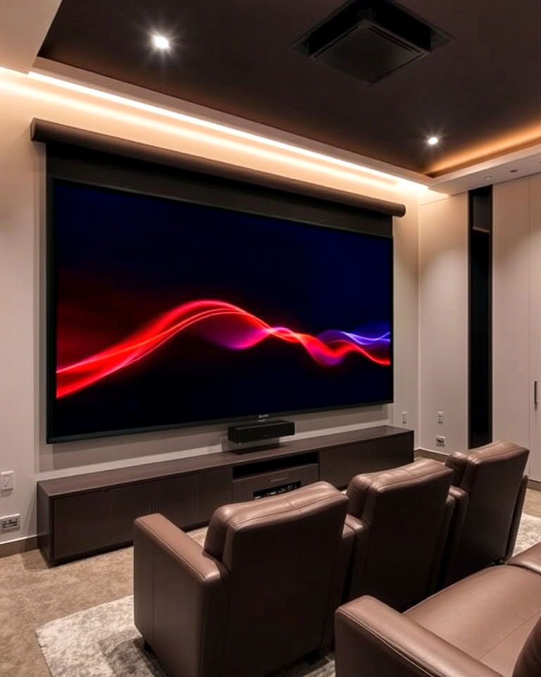 small home theater with wall mounted screen - 40 Small Home Theater Ideas