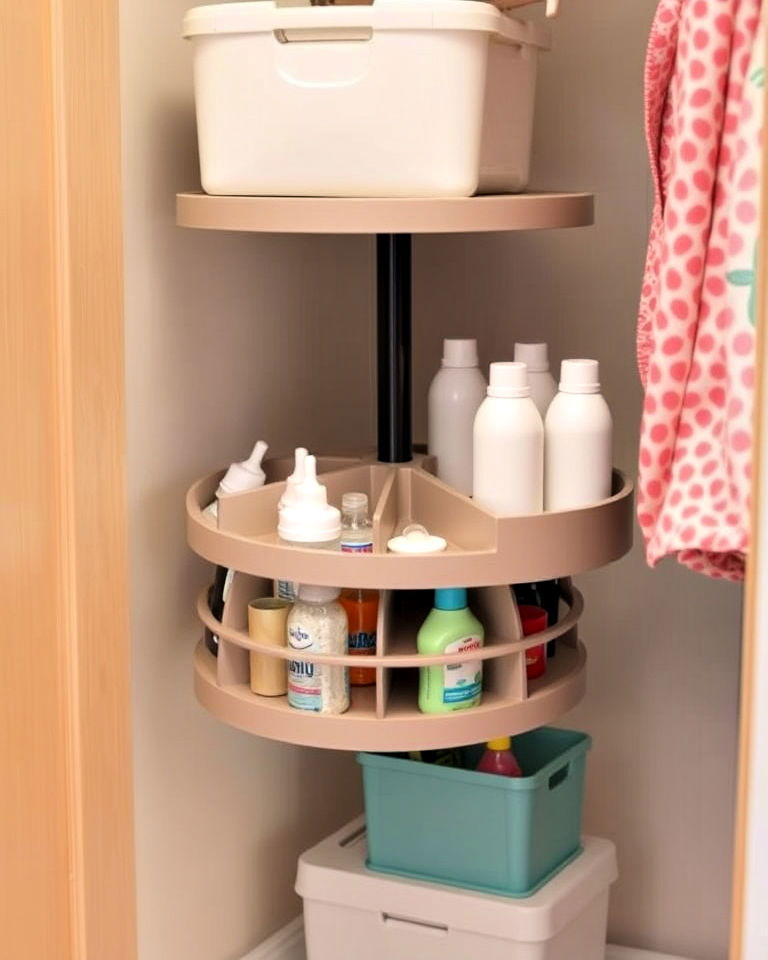 small items with rotating lazy susan - 25 Nursery Closet Ideas