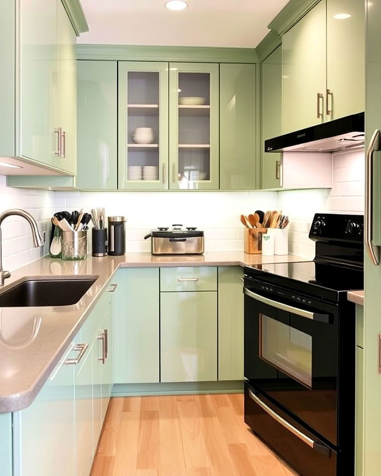 small kitchen and black appliances with glossy finishes - 20 Small Kitchen with Black Appliances Ideas