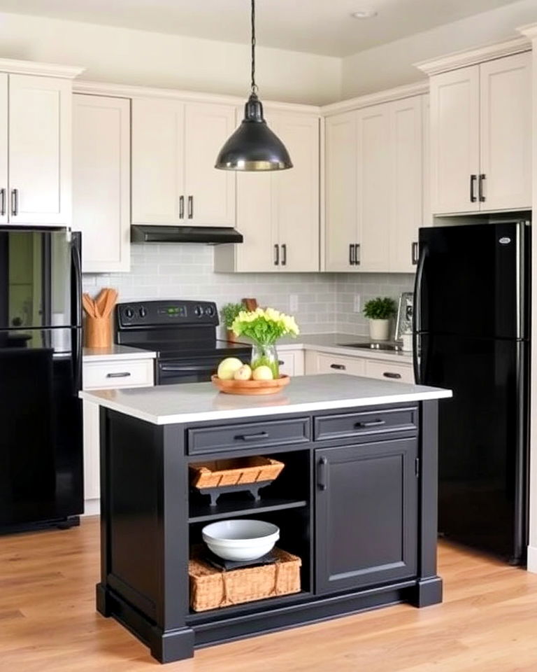 small kitchen island with black accents - 20 Small Kitchen with Black Appliances Ideas