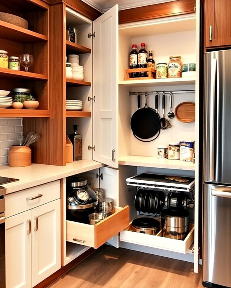 small kitchen storage with pull out drawer organizers - 40 Small Kitchen Storage Ideas
