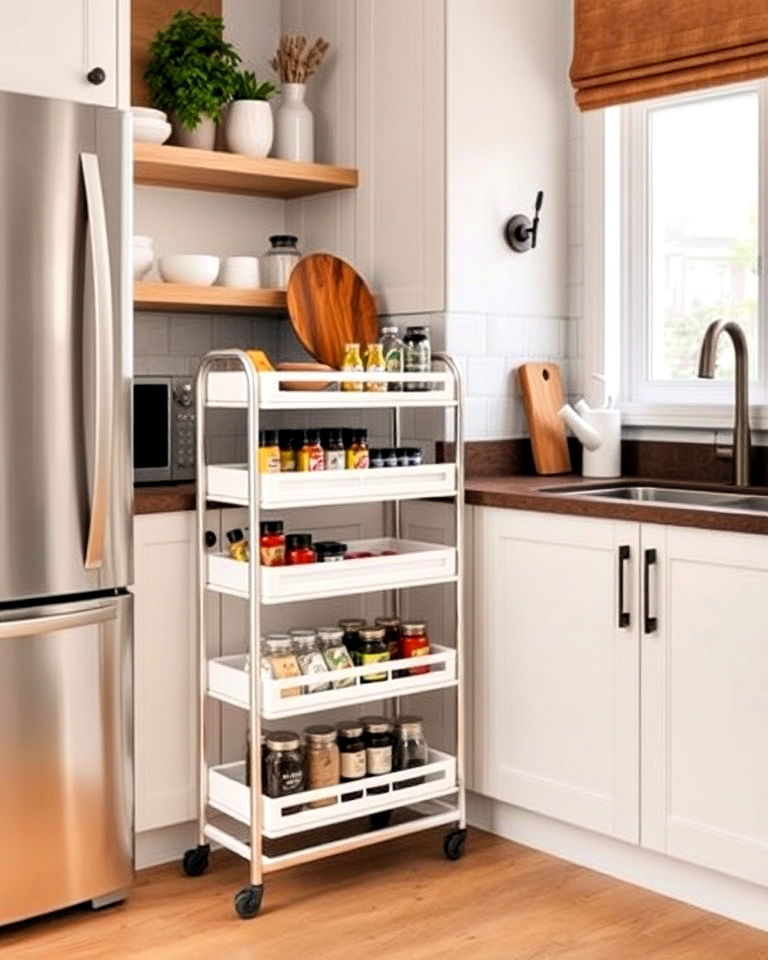 small kitchen storage with slim rolling carts - 40 Small Kitchen Storage Ideas