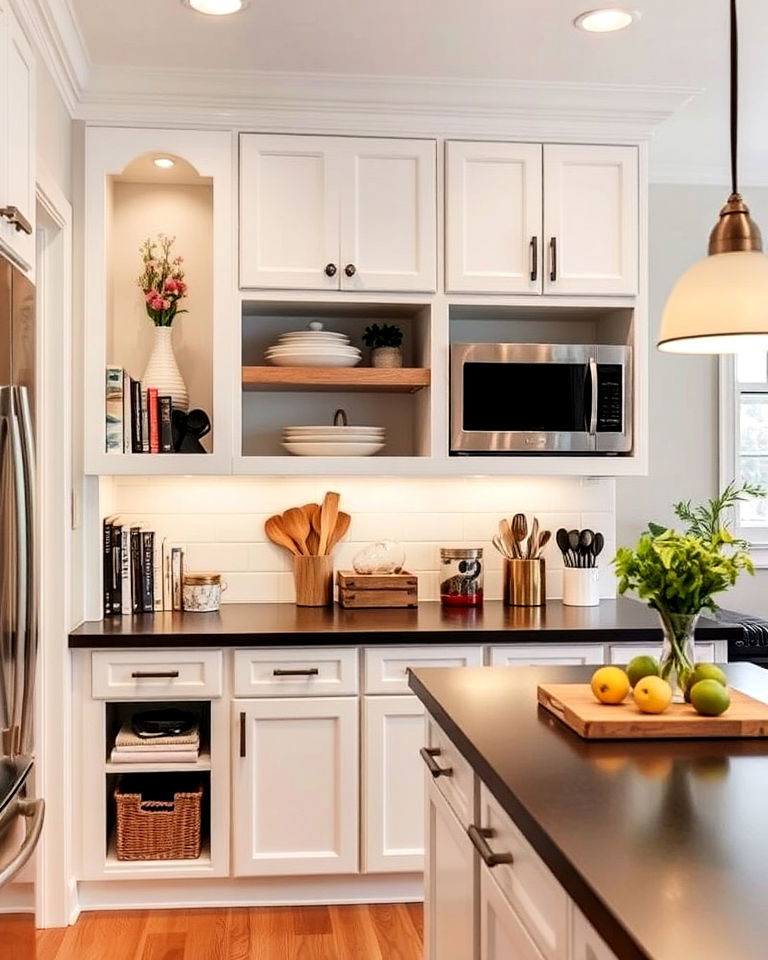 small kitchen with built in wall niches - 40 Small Kitchen Storage Ideas
