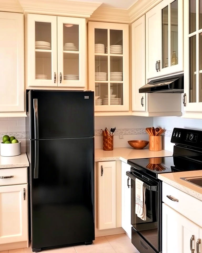 small kitchen with floor to ceiling cabinets - 20 Small Kitchen with Black Appliances Ideas