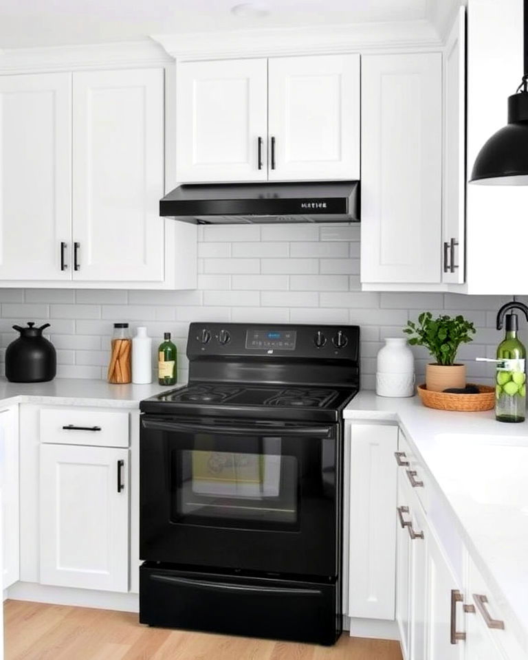 small kitchen with monochrome palette - 20 Small Kitchen with Black Appliances Ideas