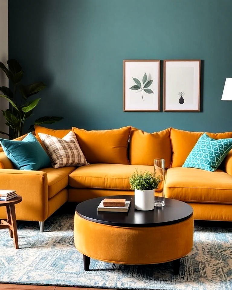 small living room sectional with bold color - 30 Small Living Room Sectional Layout Ideas