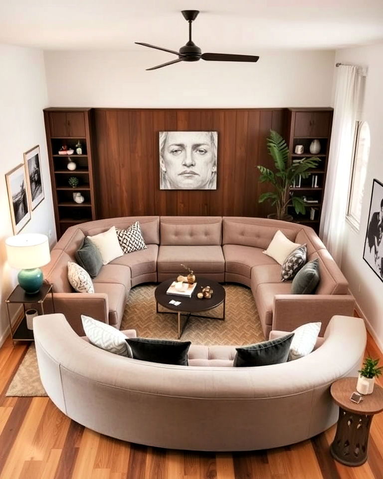 small living room with curved sectional - 30 Small Living Room Sectional Layout Ideas