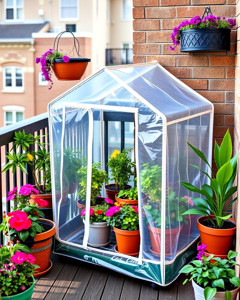small portable greenhouse for balcony - 40 Balcony Garden Ideas