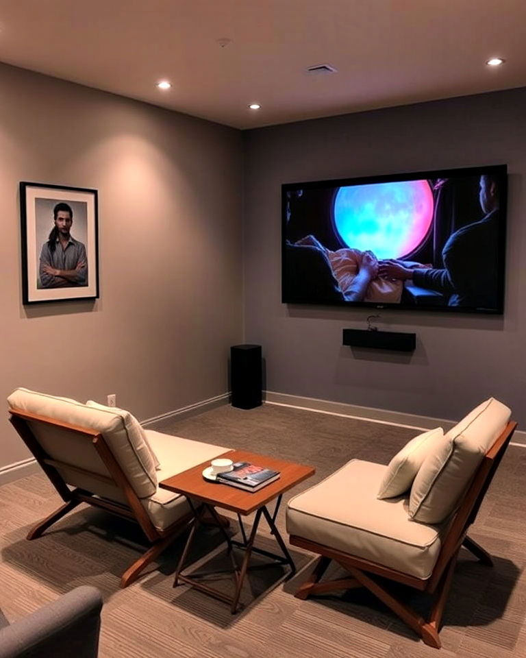 small theater with foldable furniture - 40 Small Home Theater Ideas