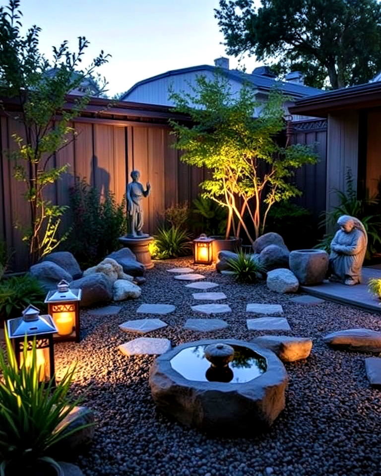 small zen garden with solar powered lantern - 20 Small Zen Garden Ideas
