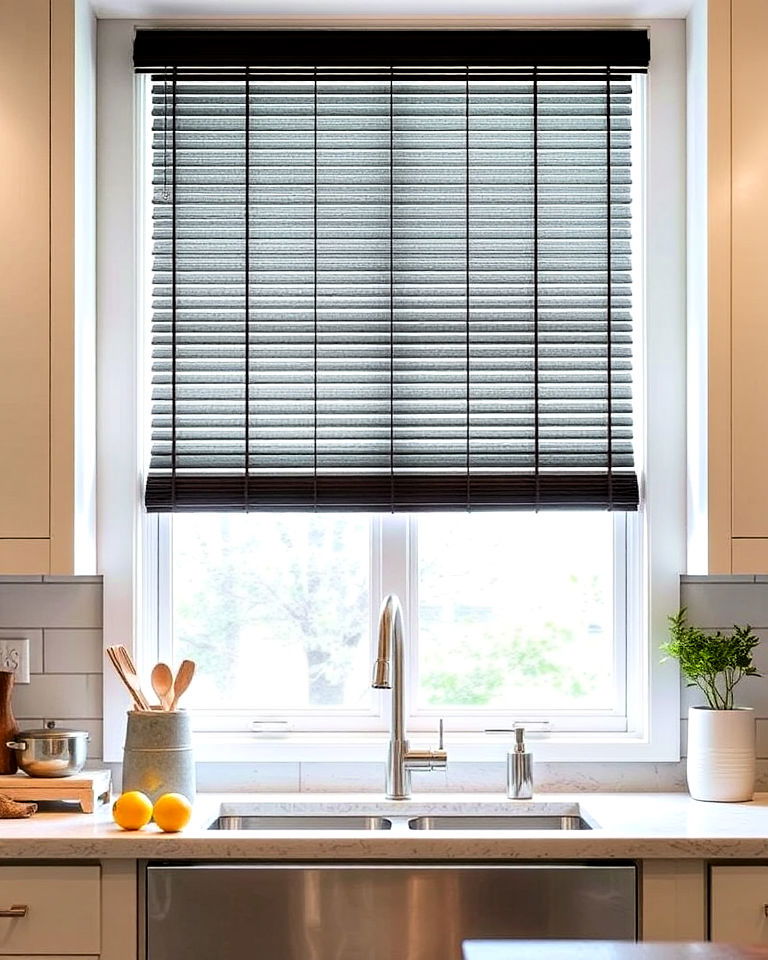 smart convenience with motorized blinds - 15 Kitchen Blinds Ideas
