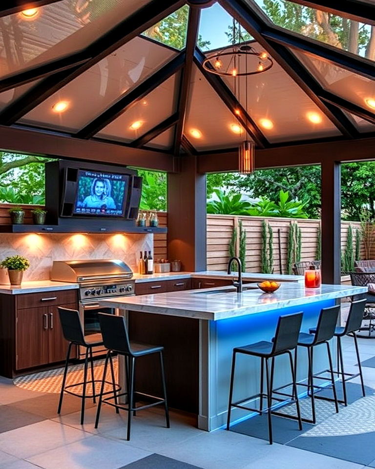 smart outdoor kitchen and high tech gazebo - 20 Outdoor Kitchen with a Gazebo Ideas