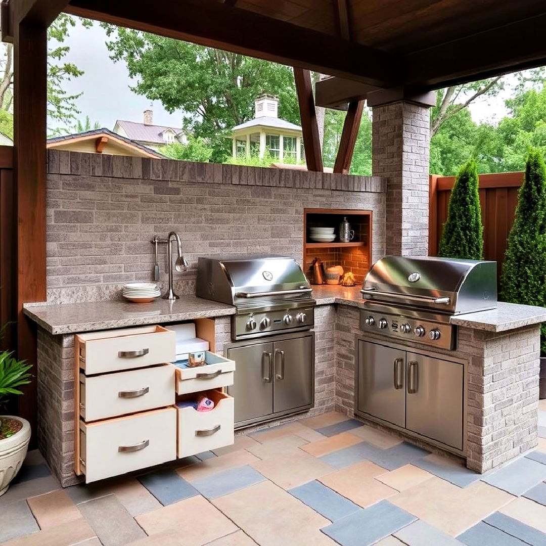 smart storage solution for l shaped kitchen - 20 L Shaped Outdoor Kitchen Ideas