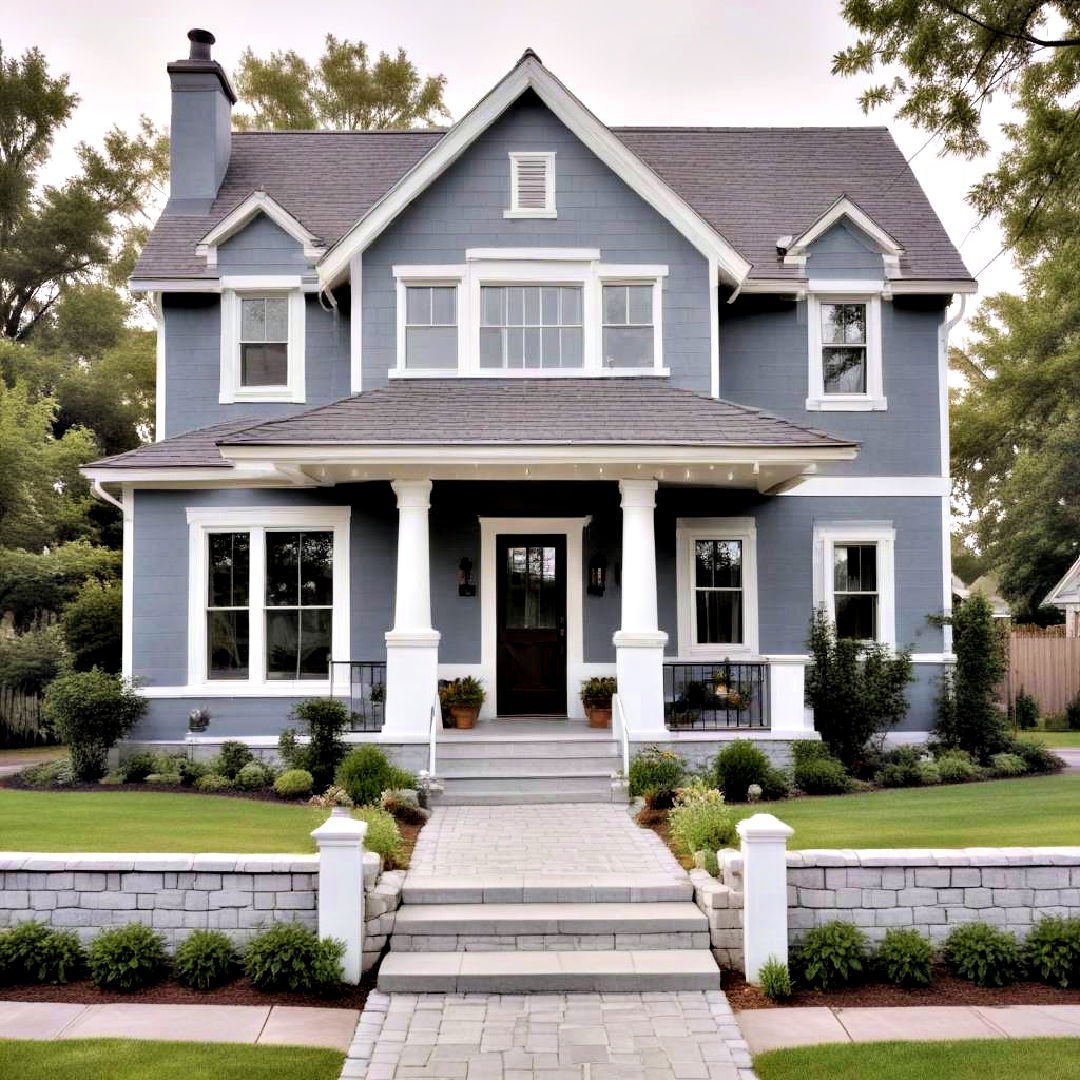 smoke gray with white and blue accents - 40 Gray Exterior House Paint Ideas