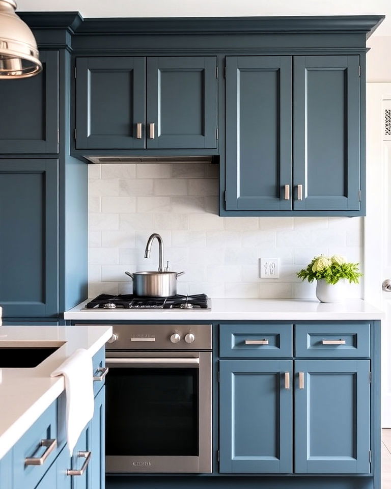 smoky blue cabinets to add depth - 40 Kitchen Cabinet Color Ideas