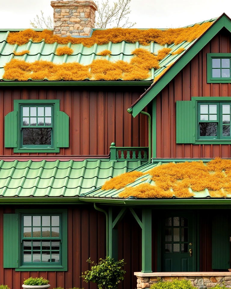 smoky brown exterior with green roofing - 25 Dark Brown House Exterior Ideas