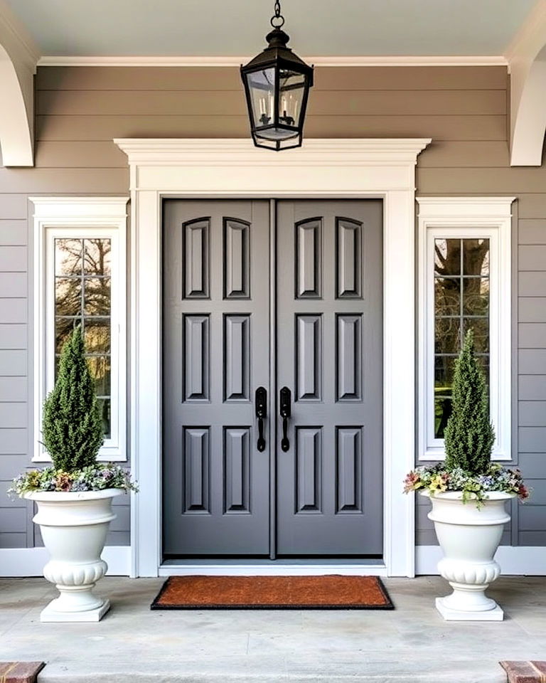 smoky grey for double fornt doors - 25 Grey Front Door Ideas