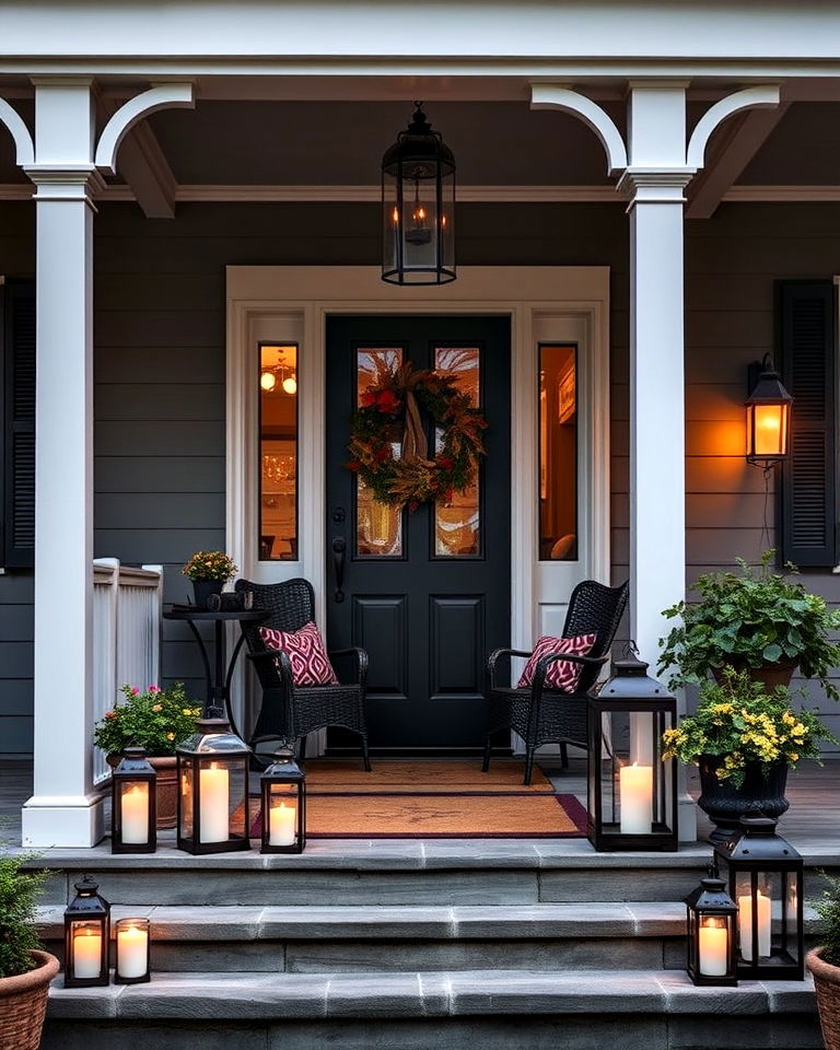 soft ambiance with candle lanterns - 20 Front Porch Lighting Ideas