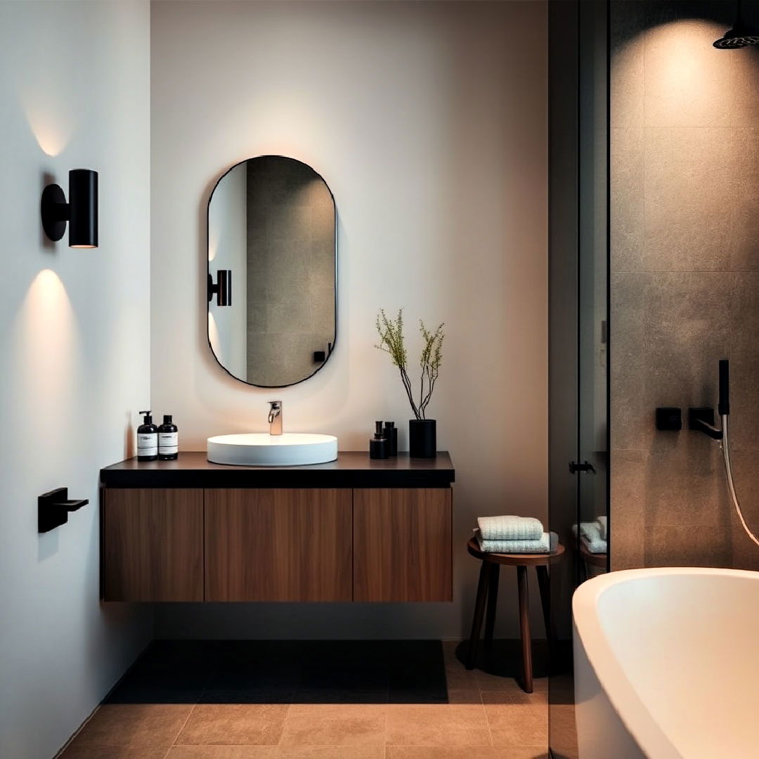soft ambient lighting for japandi bathroom - 40 Japandi Bathroom Ideas