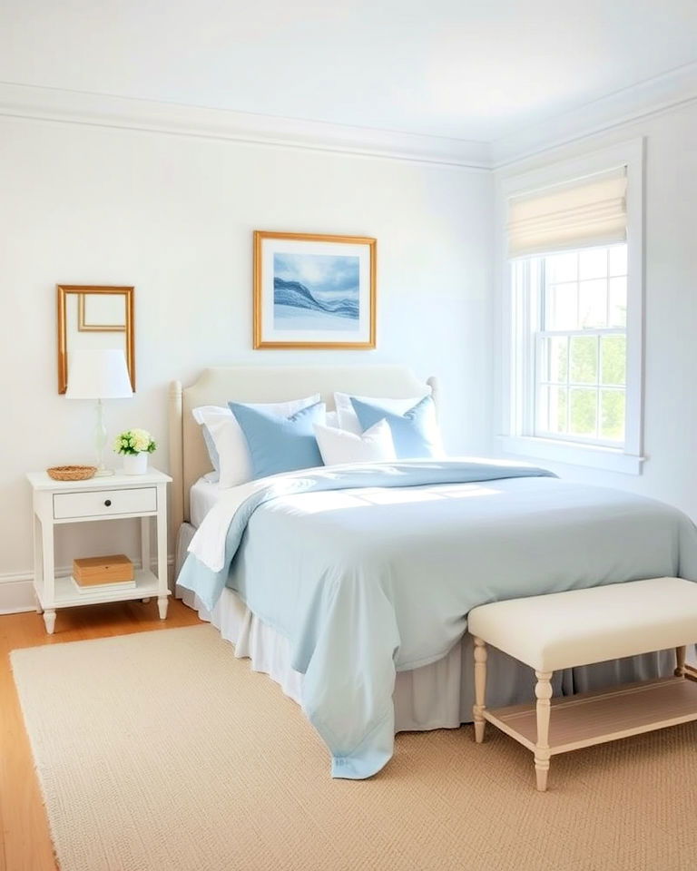soft blue and white combo for bedroom - 20 Magnolia Bedroom Ideas