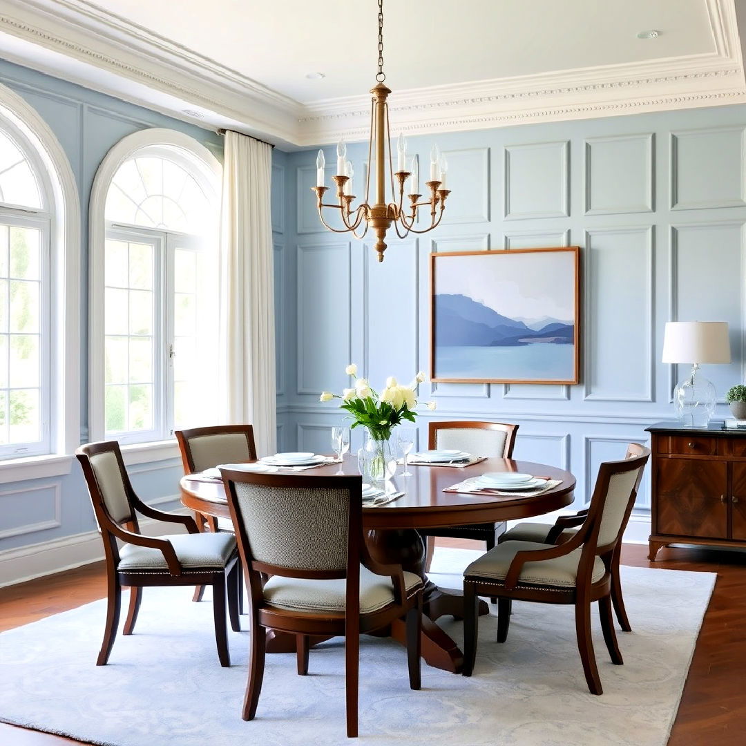 soft blue wall panels for dining room - 40 Blue Dining Room Ideas