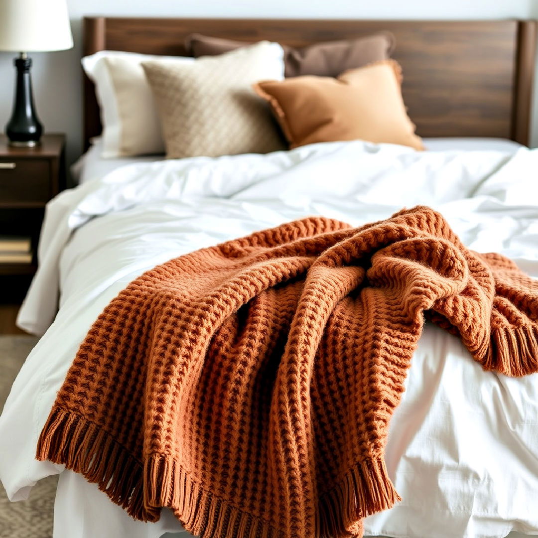 soft brown knitted wool throw blanket - 25 Brown Bedroom Ideas